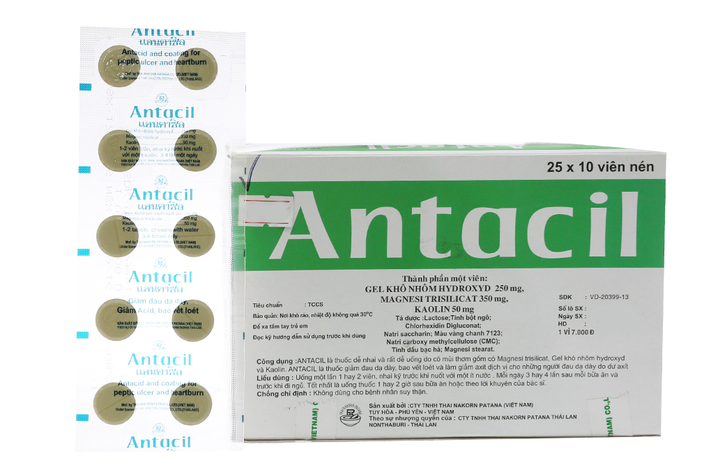 Antacil giảm ợ chua, trị loét dạ dày, tá tràng (25 vỉ x 10 viên)