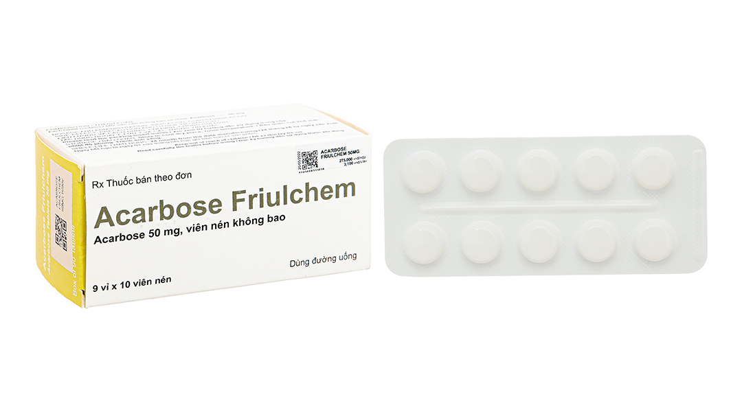 Acarbose Friulchem 50mg trị đái tháo đường (9 vỉ x 10 viên)