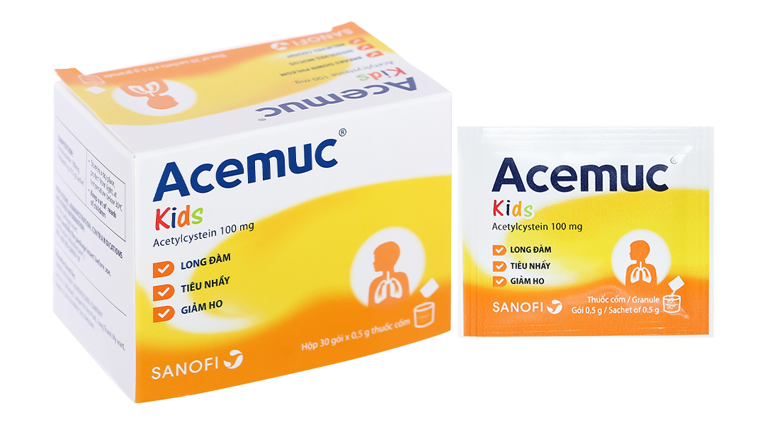 Thuốc cốm Acemuc Kids 100mg tan đàm trong bệnh lý hô hấp (30 gói x 0.5g)