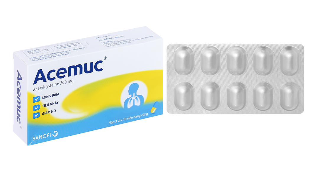 Acemuc 200mg tan đàm trong bệnh lý hô hấp (3 vỉ x 10 viên)