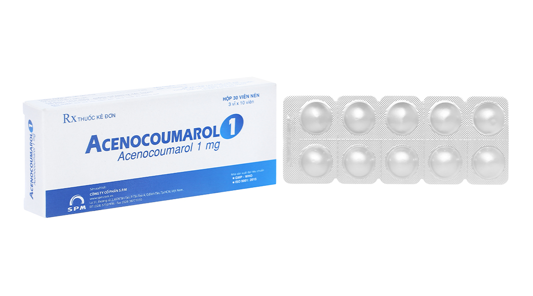 Acenocoumarol 1 SPM phòng và trị huyết khối (3 vỉ x 10 viên)