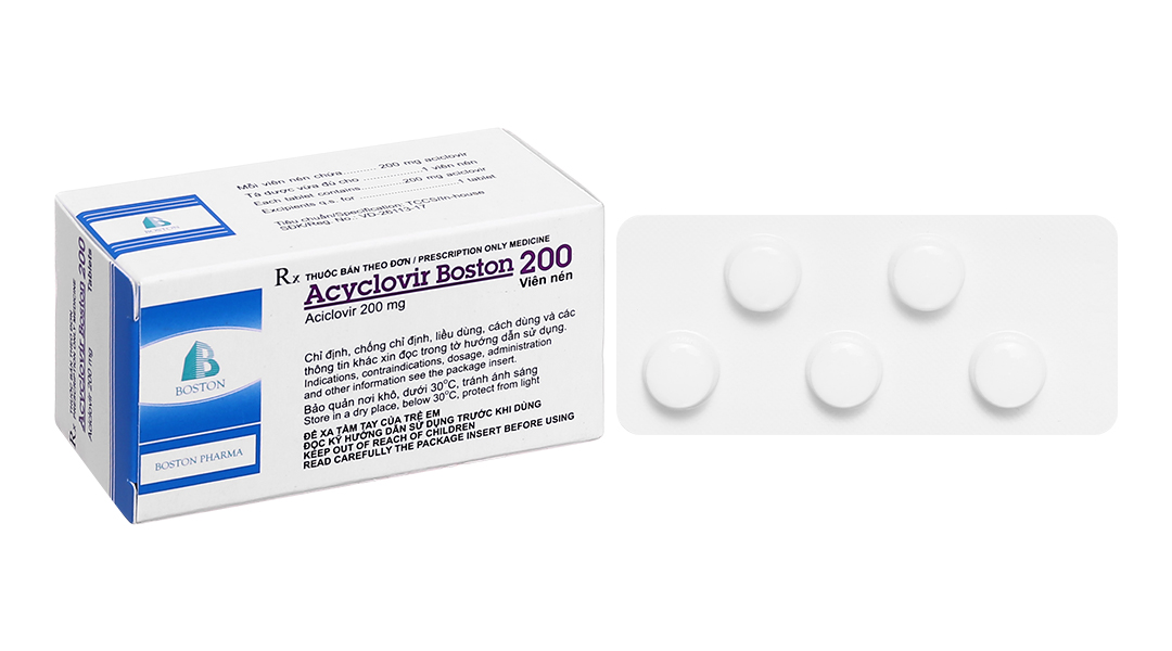 Acyclovir Boston 200 thuốc ngừa virus (5 vỉ x 5 viên)