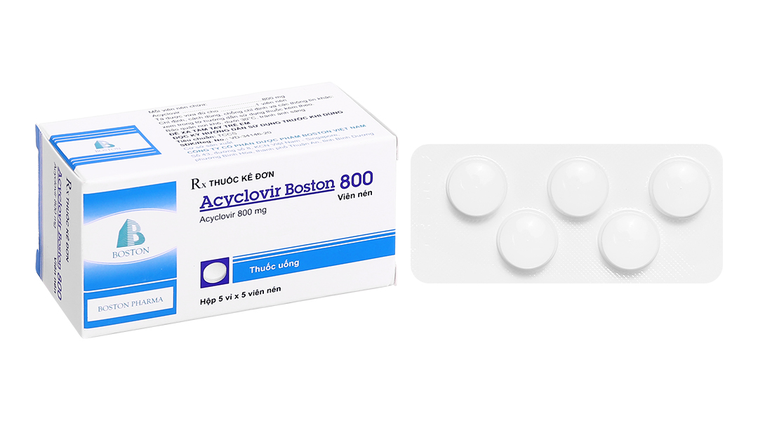 Acyclovir Boston 800 thuốc ngừa virus (5 vỉ x 5 viên)