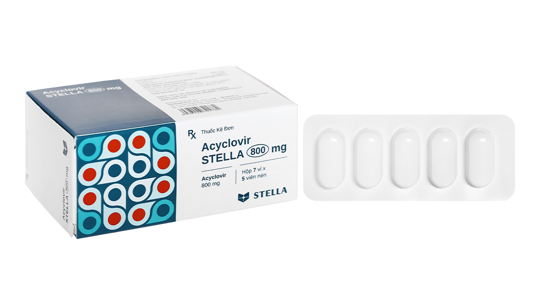 Acyclovir Stella 800mg thuốc ngừa virus (7 vỉ x 5 viên)