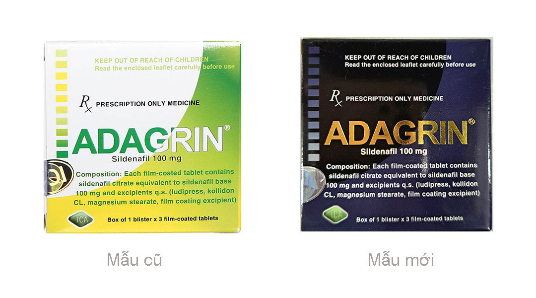 Adagrin 100mg trị rối loạn cương dương (1 vỉ x 3 viên)