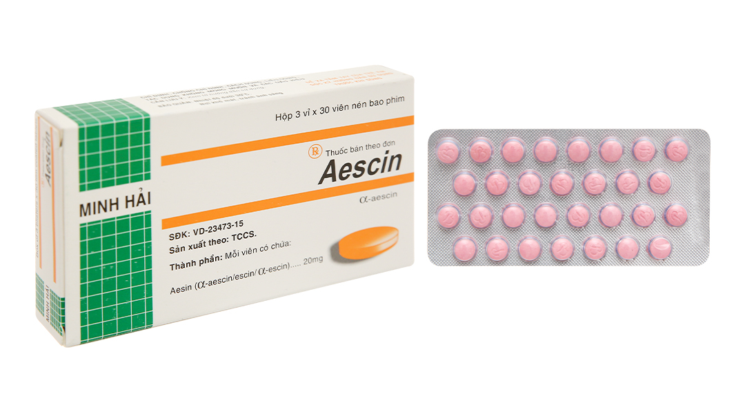 Aescin 20mg trị tụ máu, giãn tĩnh mạch (3 vỉ x 30 viên)