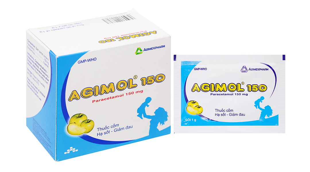 Thuốc cốm Agimol 150 giảm đau, hạ sốt (30 gói x 1g)