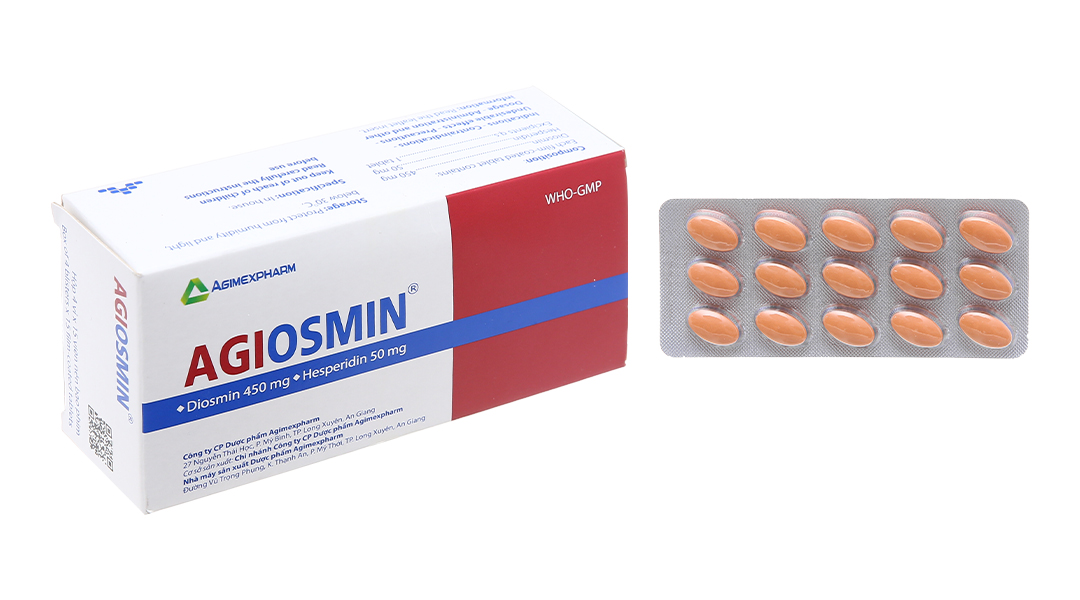 Agiosmin 50mg trị trĩ, suy giãn tĩnh mạch (4 vỉ x 15 viên)