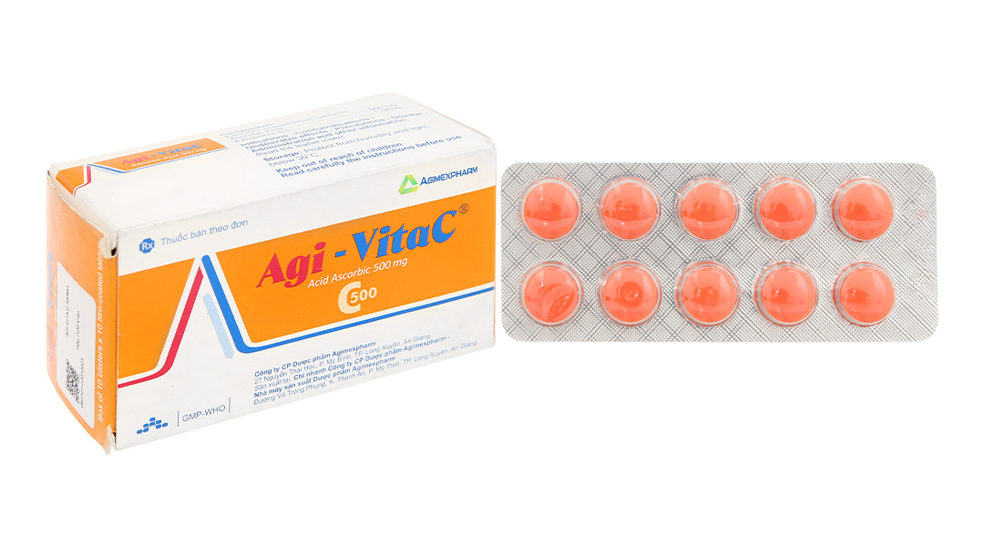 Agi-Vita C 500mg phòng và trị bệnh do thiếu vitamin C hộp 10 vỉ x 10 viên