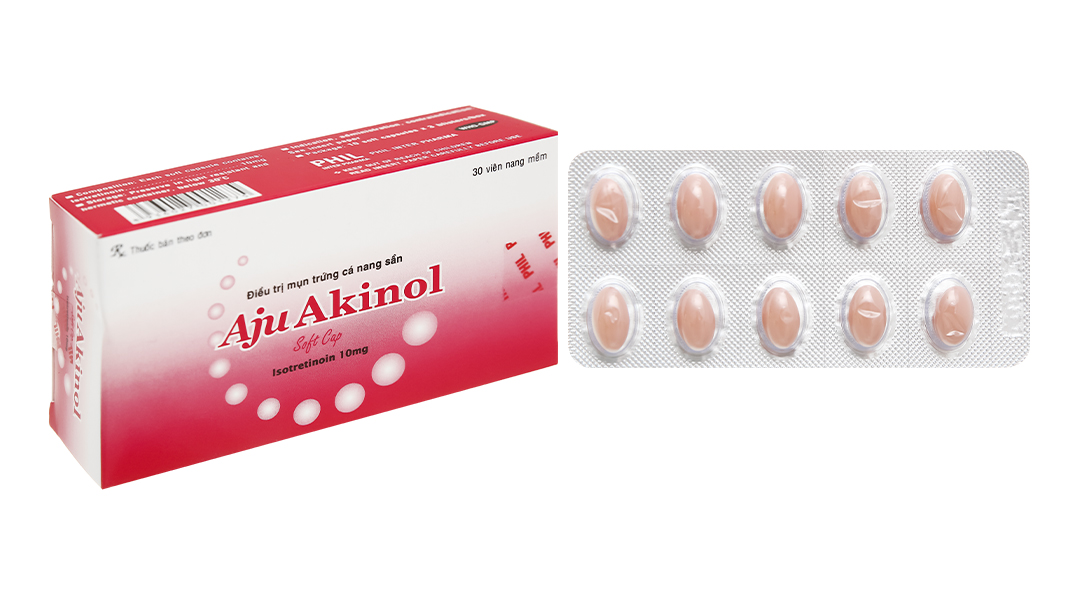 Aju Akinol 10mg trị mụn trứng cá (3 vỉ x 10 viên)