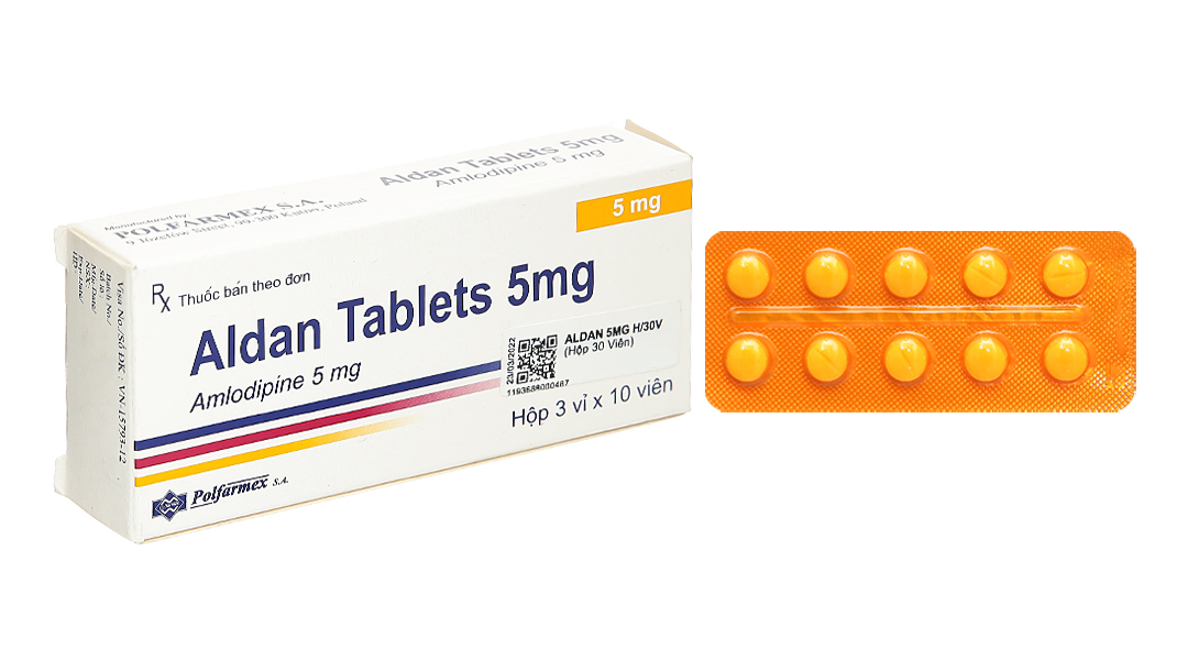 Aldan Tablets 5mg trị tăng huyết áp, đau thắt ngực (3 vỉ x 10 viên)