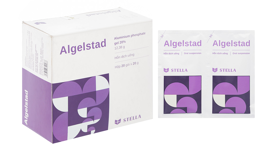 Algelstad 20% trị viêm thực quản, loét dạ dày tá tràng (20 gói x 20g)