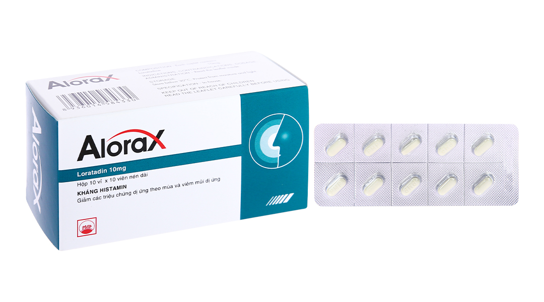 Alorax 10mg trị viêm mũi dị ứng, mày đay (10 vỉ x 10 viên)