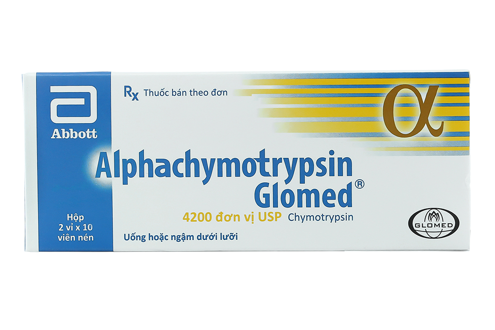 Alphachymotrypsin Glomed 4200 IU trị phù nề sau chấn thương (2 vỉ x 10 viên)