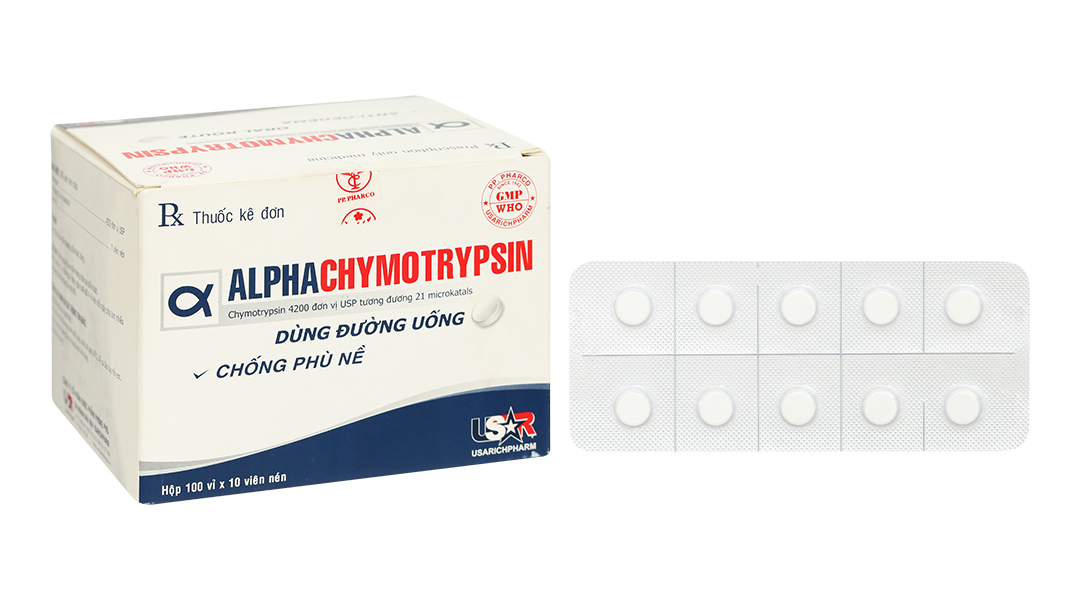 Alphachymotrypsin USAR 4200IU trị phù nề sau chấn thương (100 vỉ x 10 viên)