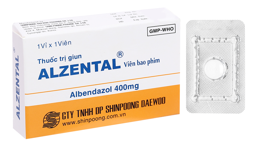 Alzental 400mg trị giun sán (1 vỉ x 1 viên)