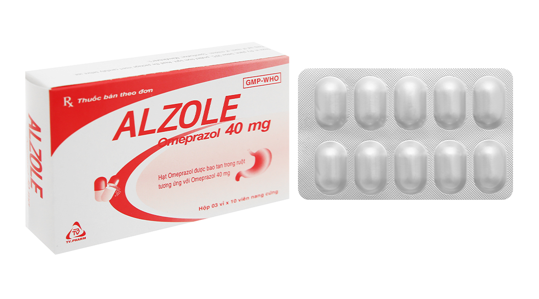 Alzole 40mg trị loét dạ dày, tá tràng (3 vỉ x 10 viên)