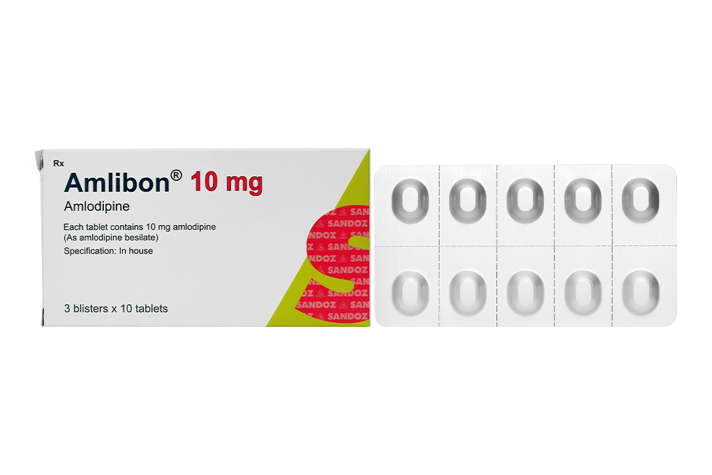 Amlibon 10mg trị tăng huyết áp, đau thắt ngực (3 vỉ x 10 viên)