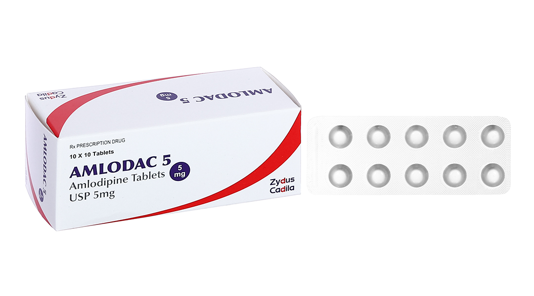 Amlodac 5 trị tăng huyết áp, đau thắt ngực (10 vỉ x 10 viên)