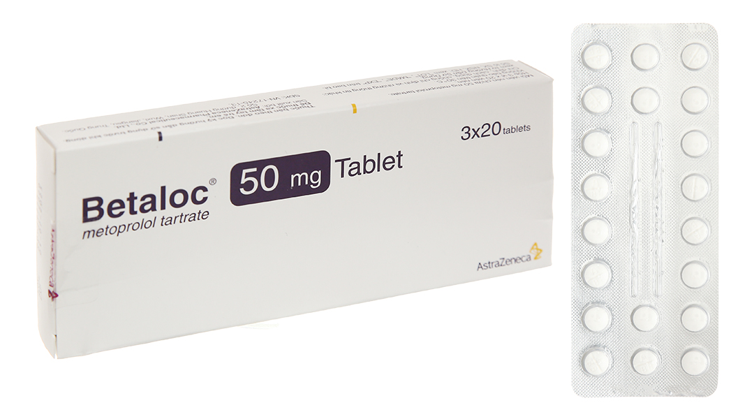 Betaloc 50mg Tablet trị tăng huyết áp, đau thắt ngực (3 vỉ x 20 viên)