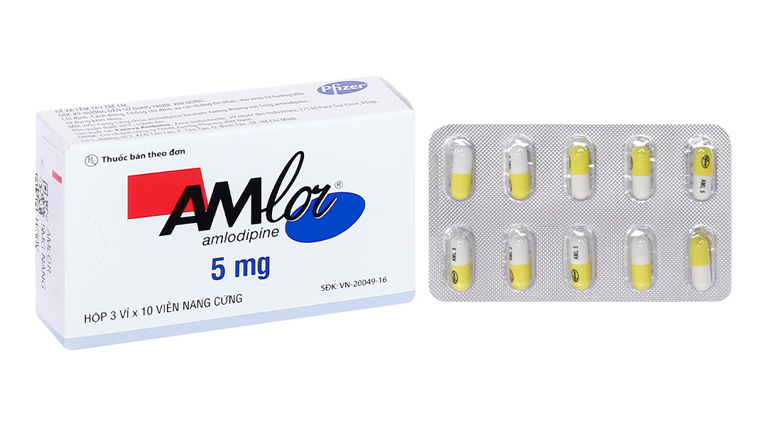 Amlor 5mg trị tăng huyết áp, đau thắt ngực (3 vỉ x 10 viên)