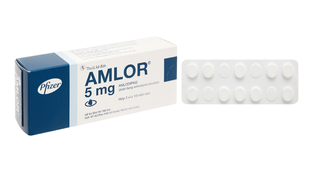 Amlor 5mg trị tăng huyết áp, đau thắt ngực (3 vỉ x 10 viên)