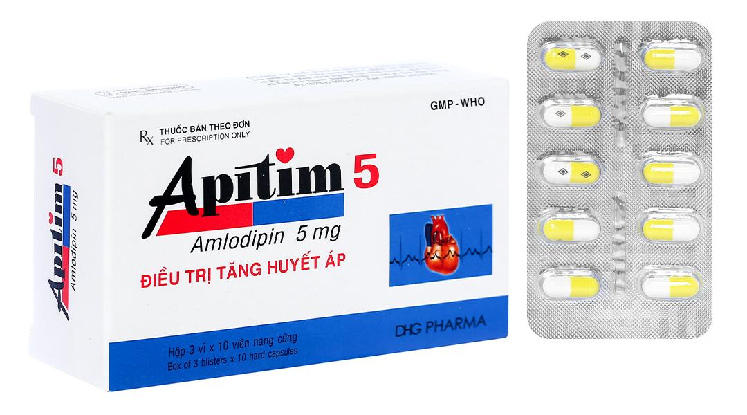 Apitim 5 trị tăng huyết áp, đau thắt ngực (3 vỉ x 10 viên)