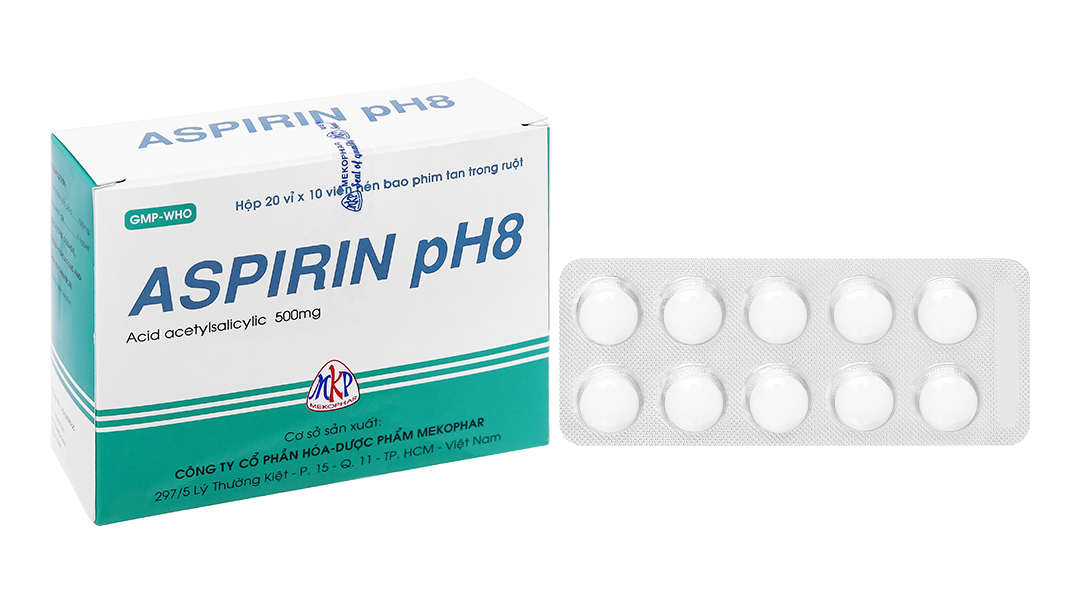 Aspirin pH8 500mg giảm đau, trị cảm cúm (20 vỉ x 10 viên)