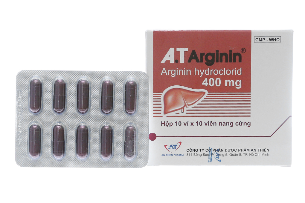 A.T Arginin 400mg hỗ trợ trị khó tiêu (10 vỉ x 10 viên)