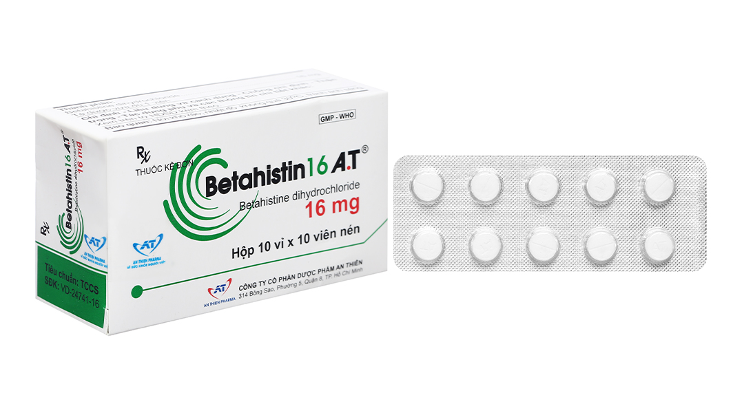 Betahistin 16 A.T trị chóng mặt (10 vỉ x 10 viên)