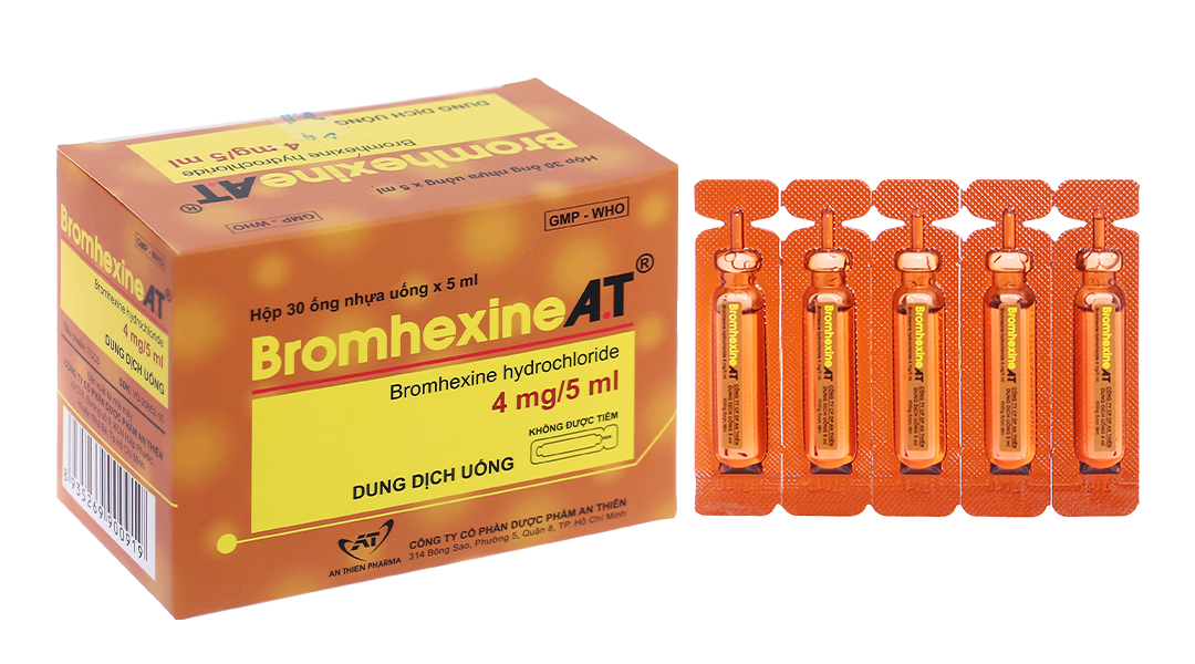 Dung dịch uống A.T Bromhexine 5ml loãng đàm trong bệnh lý hô hấp (30 ống x 5ml)