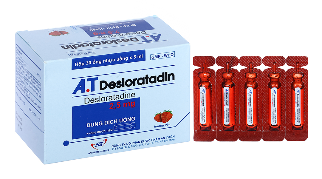 Dung dịch uống A.T Desloratadin 2.5mg trị viêm mũi, mày đay (30 ống x 5ml)