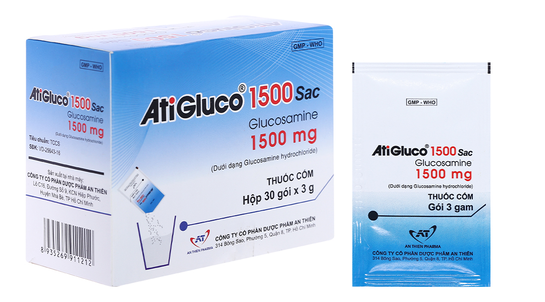 Thuốc cốm AtiGluco 1500 Sac 1500mg giảm triệu chứng thoái hóa khớp (30 gói x 3g)