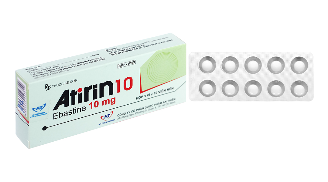 Atirin 10 trị viêm mũi dị ứng, mày đay (3 vỉ x 10 viên)