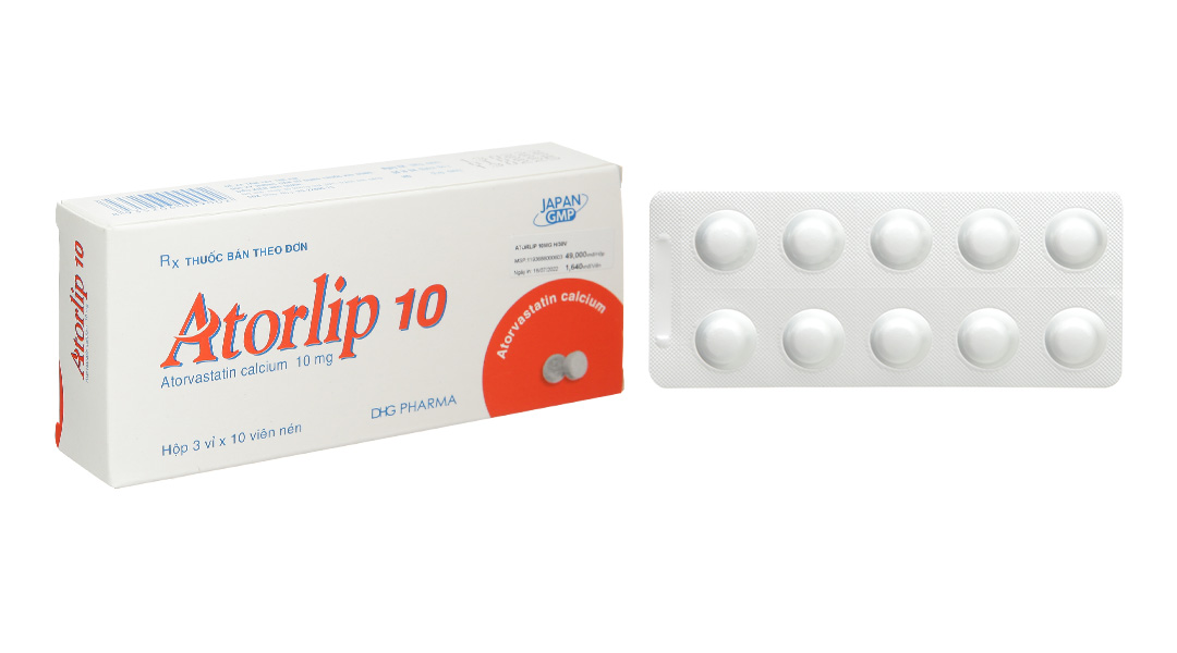 Atorlip 10 trị rối loạn lipid máu (3 vỉ x 10 viên)