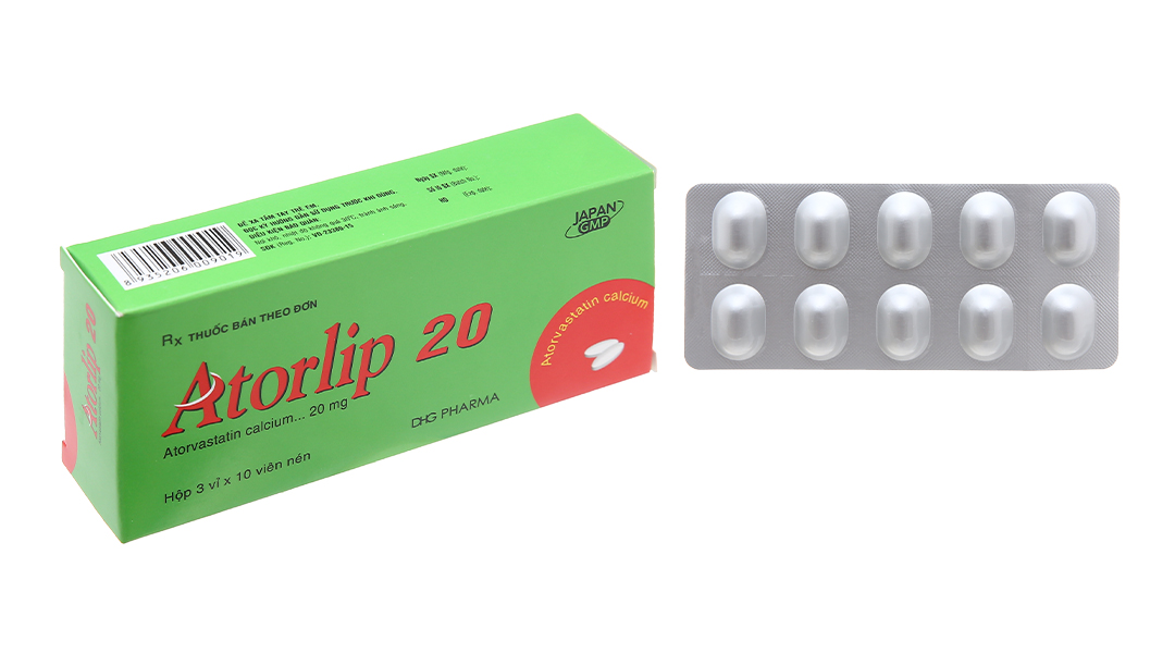 Atorlip 20mg trị rối loạn lipid máu (3 vỉ x 10 viên)