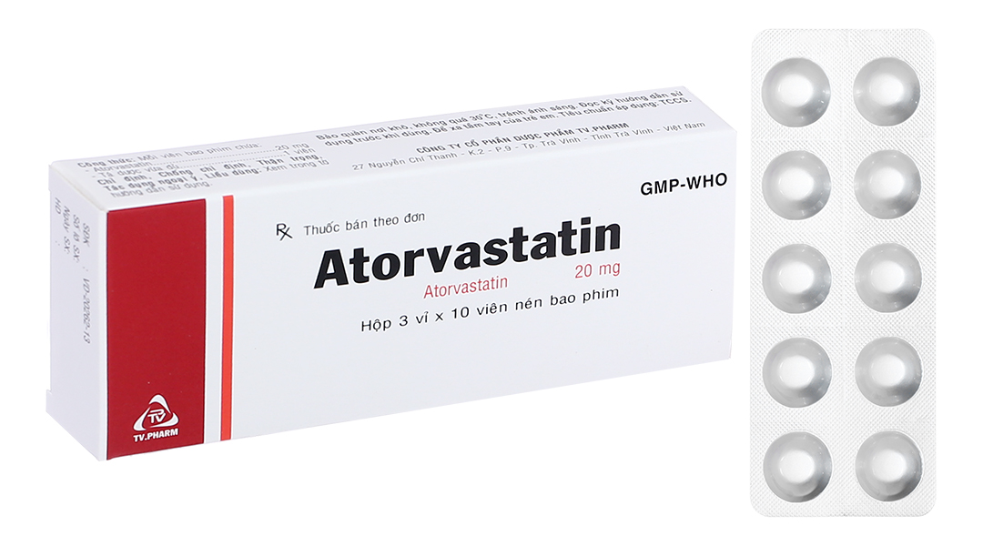 Atorvastatin TV.Pharm 20mg trị rối loạn lipid máu (3 vỉ x 10 viên)