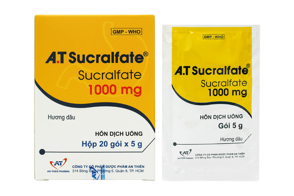 Hỗn dịch uống A.T Sucralfate 1000mg trị loét dạ dày, tá tràng (20 gói x 5g)