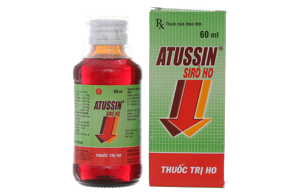 Siro Atussin trị ho trong bệnh lý hô hấp chai 60ml