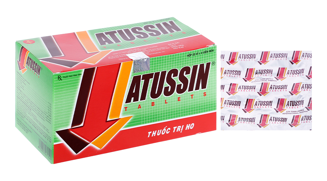 Atussin trị ho trong bệnh lý hô hấp (25 vỉ x 4 viên)