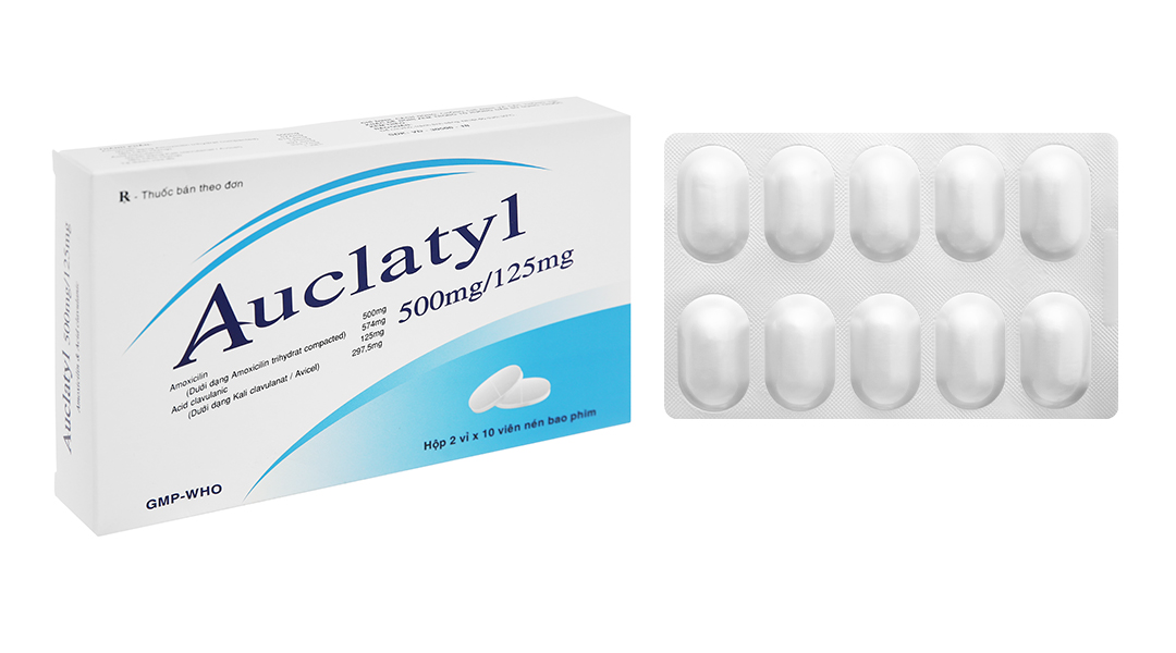 Auclatyl 500mg/125mg trị nhiễm khuẩn (2 vỉ x 10 viên)