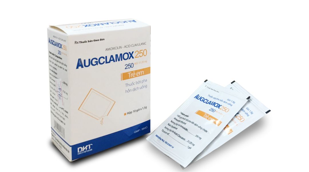 Thuốc bột pha hỗn dịch uống Augclamox 250 trị nhiễm khuẩn (12 gói x 1.5g)