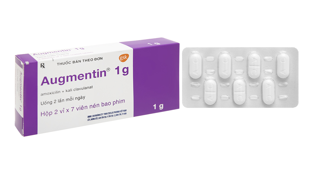 Augmentin 1g trị nhiễm khuẩn (2 vỉ x 7 viên)