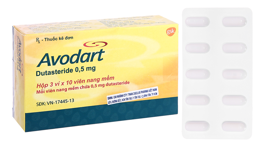 Avodart 0.5mg trị phì đại tuyến tiền liệt (3 vỉ x 10 viên)