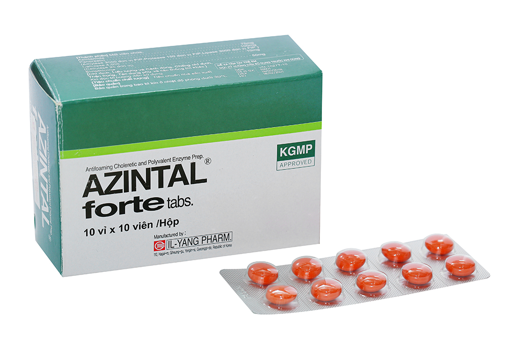 Azintal Forte Tabs trị đầy hơi, khó tiêu (10 vỉ x 10 viên)