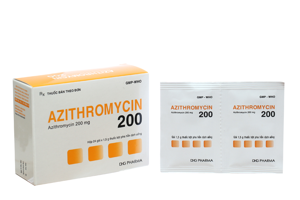 Bột pha hỗn dịch uống Azithromycin 200 trị nhiễm khuẩn (24 gói x 1.5g)