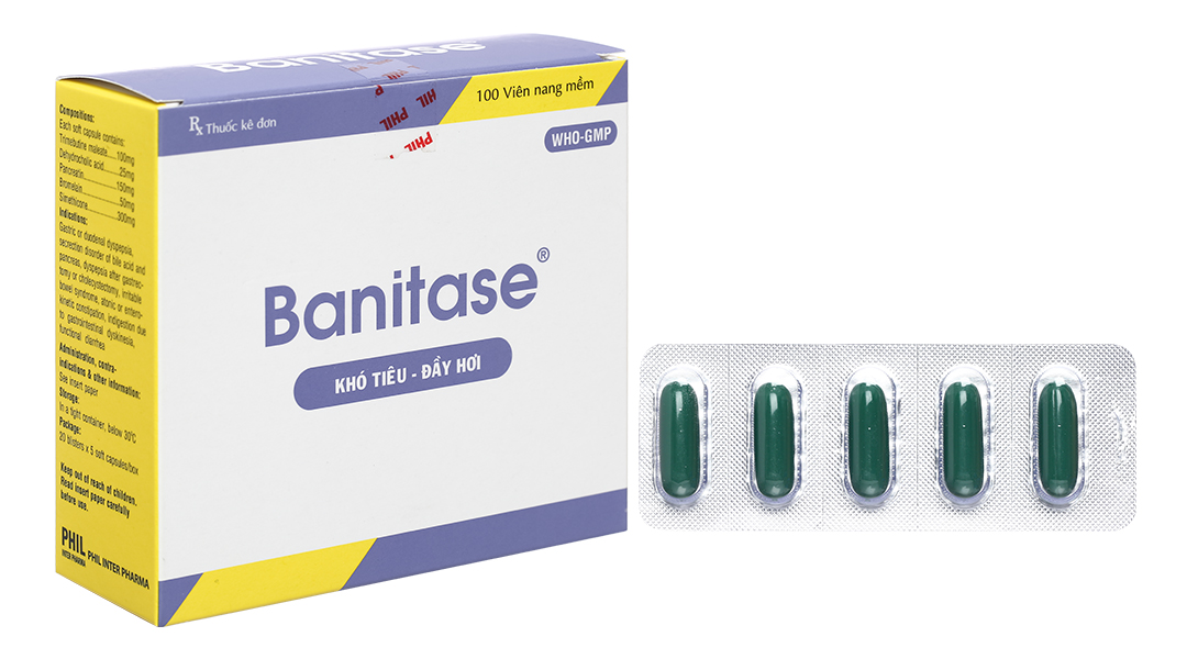 Banitase trị đầy hơi, khó tiêu (20 vỉ x 5 viên)