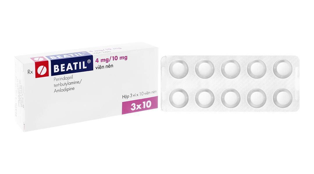 Beatil 4mg/10mg trị tăng huyết áp, mạch vành (3 vỉ x 10 viên)