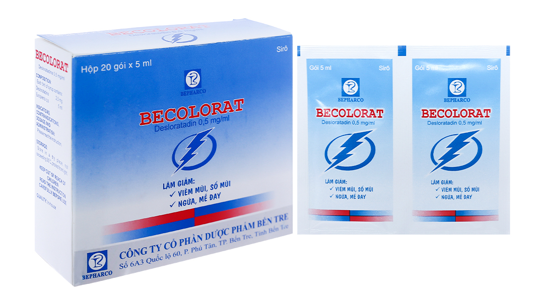 Siro Becolorat 2.5mg/5ml trị viêm mũi dị ứng, mày đay (20 gói x 5ml)