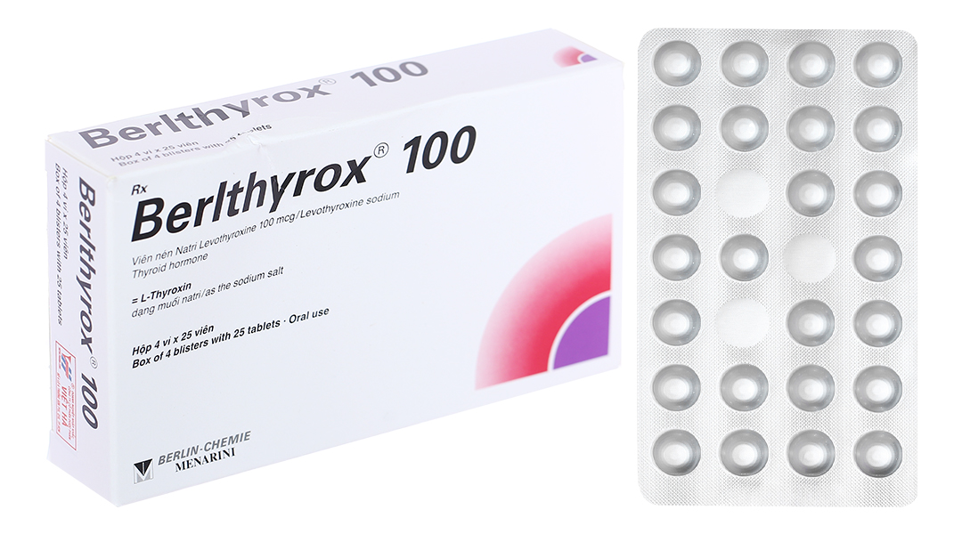 Berlthyrox 100 trị bệnh lý tuyến giáp (4 vỉ x 25 viên)